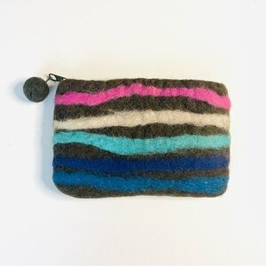 TWILIGHT STRIPE FELT Wool ZIPPER POUCH Brown Multicolor